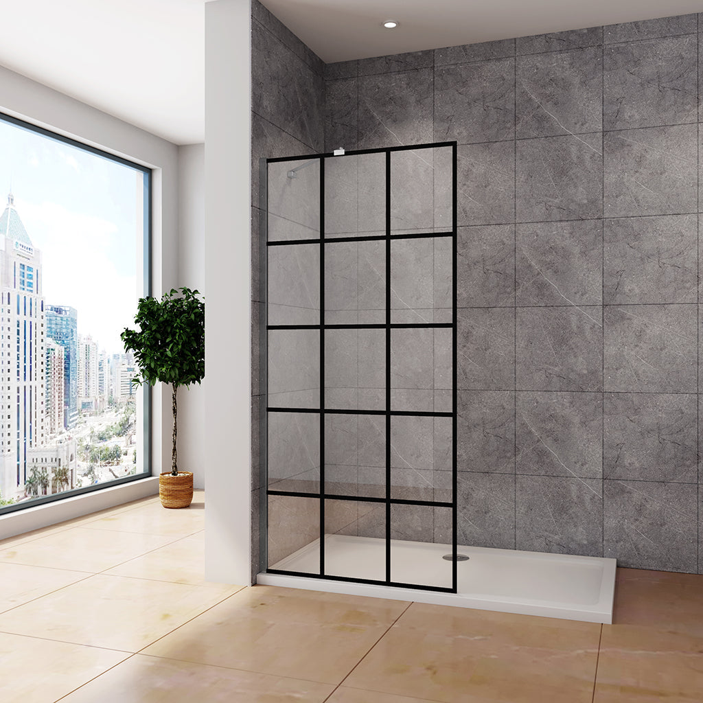 100 H.200 cm Walk in Duschwand Gittermuster mit Stabilisationsstange 45cm für badezimmer