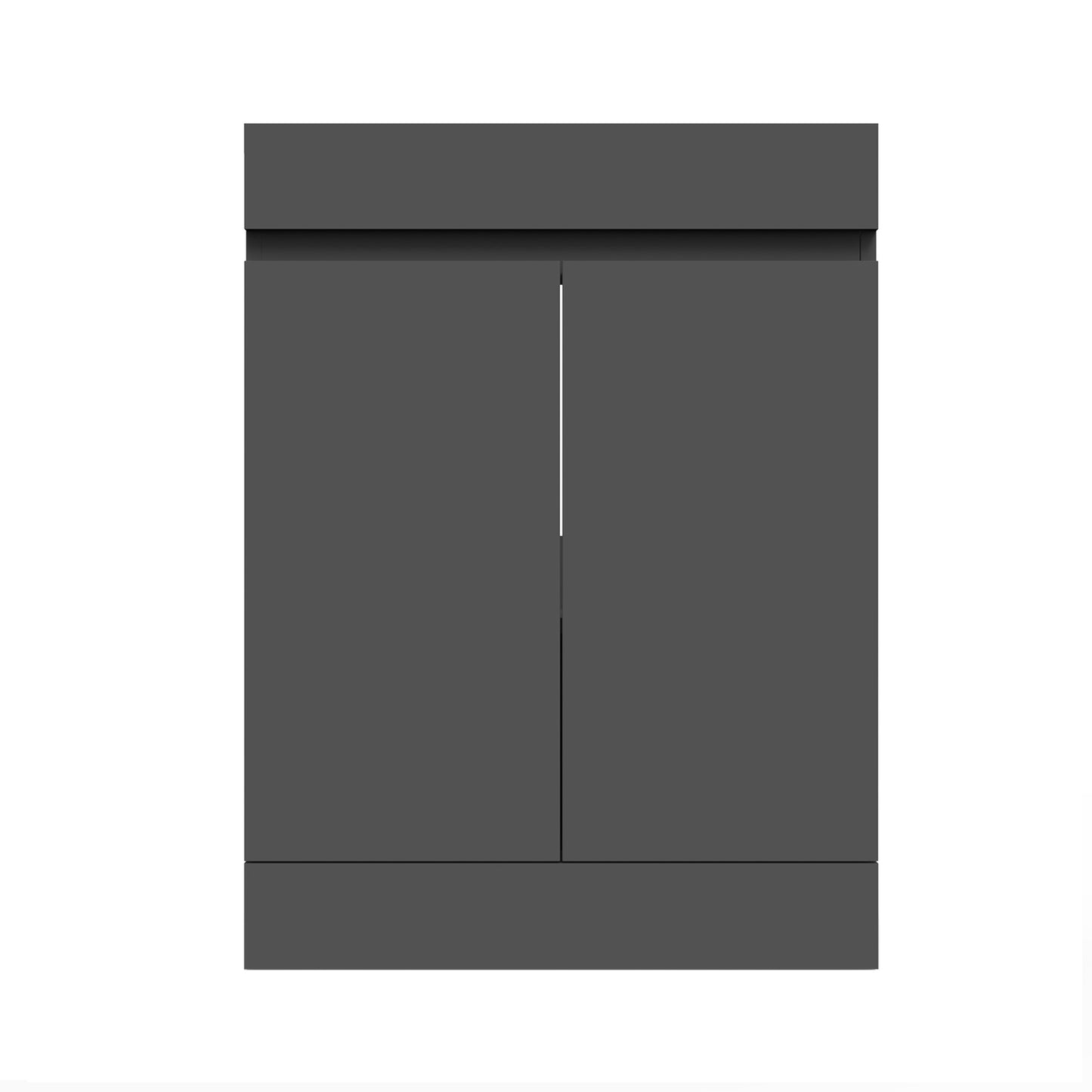Badmöbel Set 60 cm Breit Dunkelgrau Matt Badezimmermöbel Mineralguss waschbecken mit unterschrank 2 Soft-Close Türen Standschrank