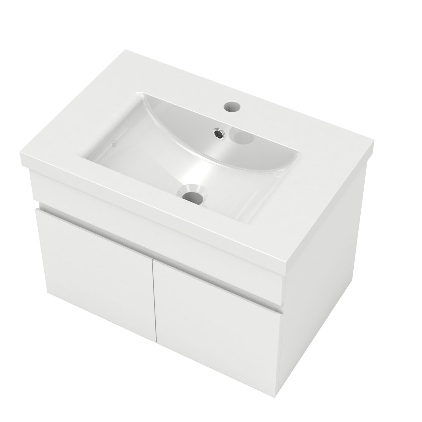 Badezimmer Badmöbel 60cm Dickes Keramik Waschtisch mit Unterschrank Hängeschrank Weiß Matt Badezimmerschränke Badschrank mit 2 Soft-Close Türen