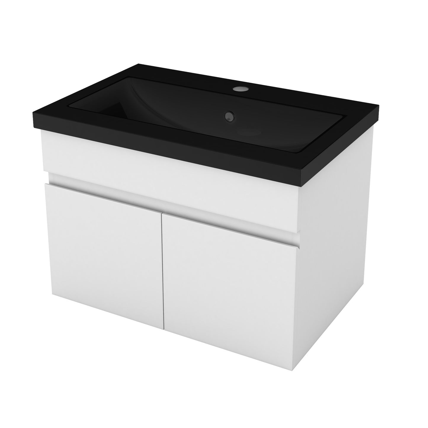 Badezimmer Badmöbel 60cm Schwarz Mineralguss Waschtisch mit Unterschrank Hängeschrank Weiß Matt Badezimmerschränke Badschrank mit 2 Soft-Close Türen