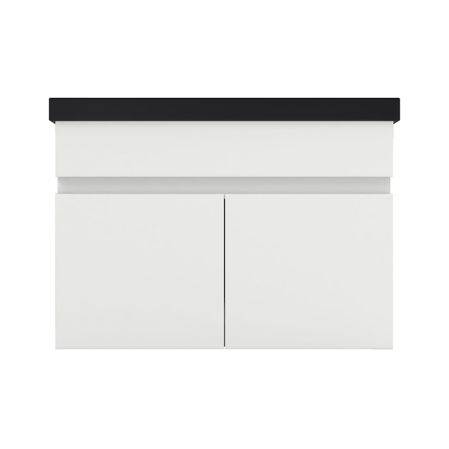 Badezimmer Badmöbel 60cm Schwarz Mineralguss Waschtisch mit Unterschrank Hängeschrank Weiß Matt Badezimmerschränke Badschrank mit 2 Soft-Close Türen