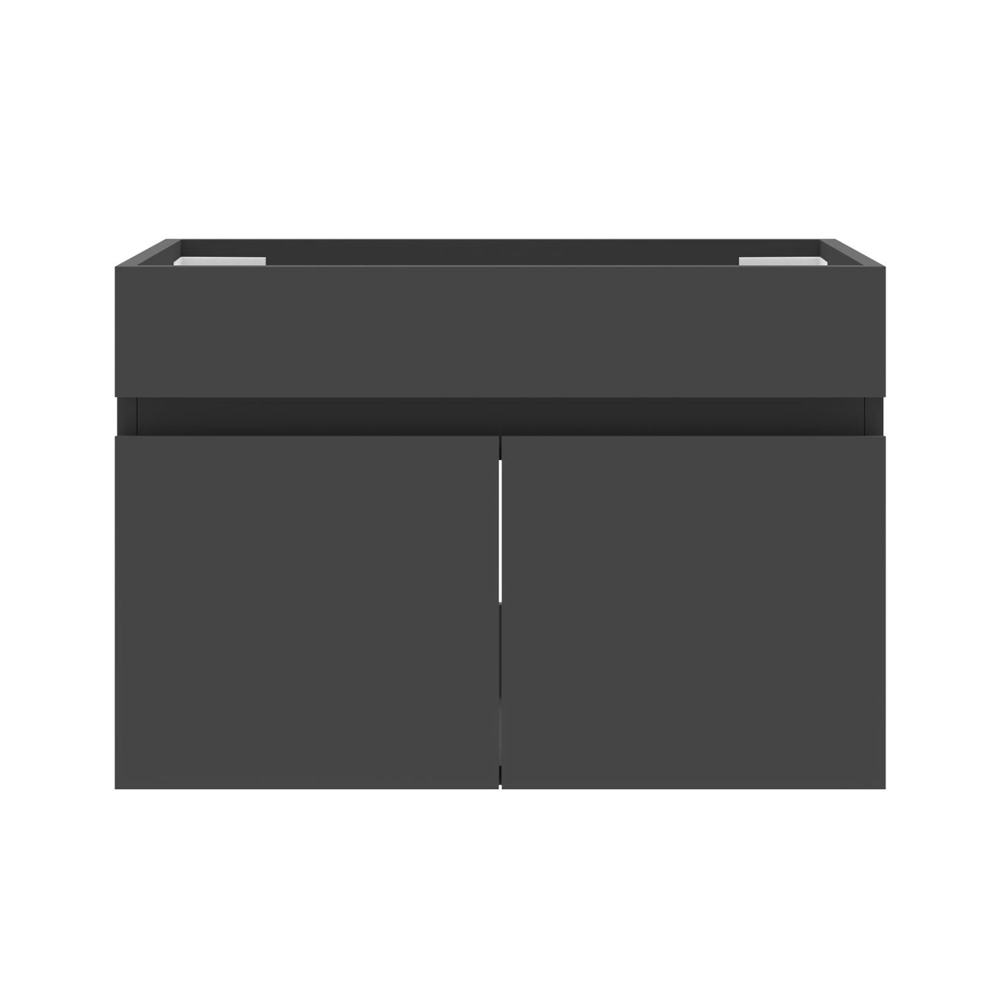 Badezimmer Badmöbel 60cm Schwarz Mineralguss Waschtisch mit Unterschrank Hängeschrank Dunkelgrau Matt Badezimmerschränke Badschrank mit 2 Soft-Close Türen