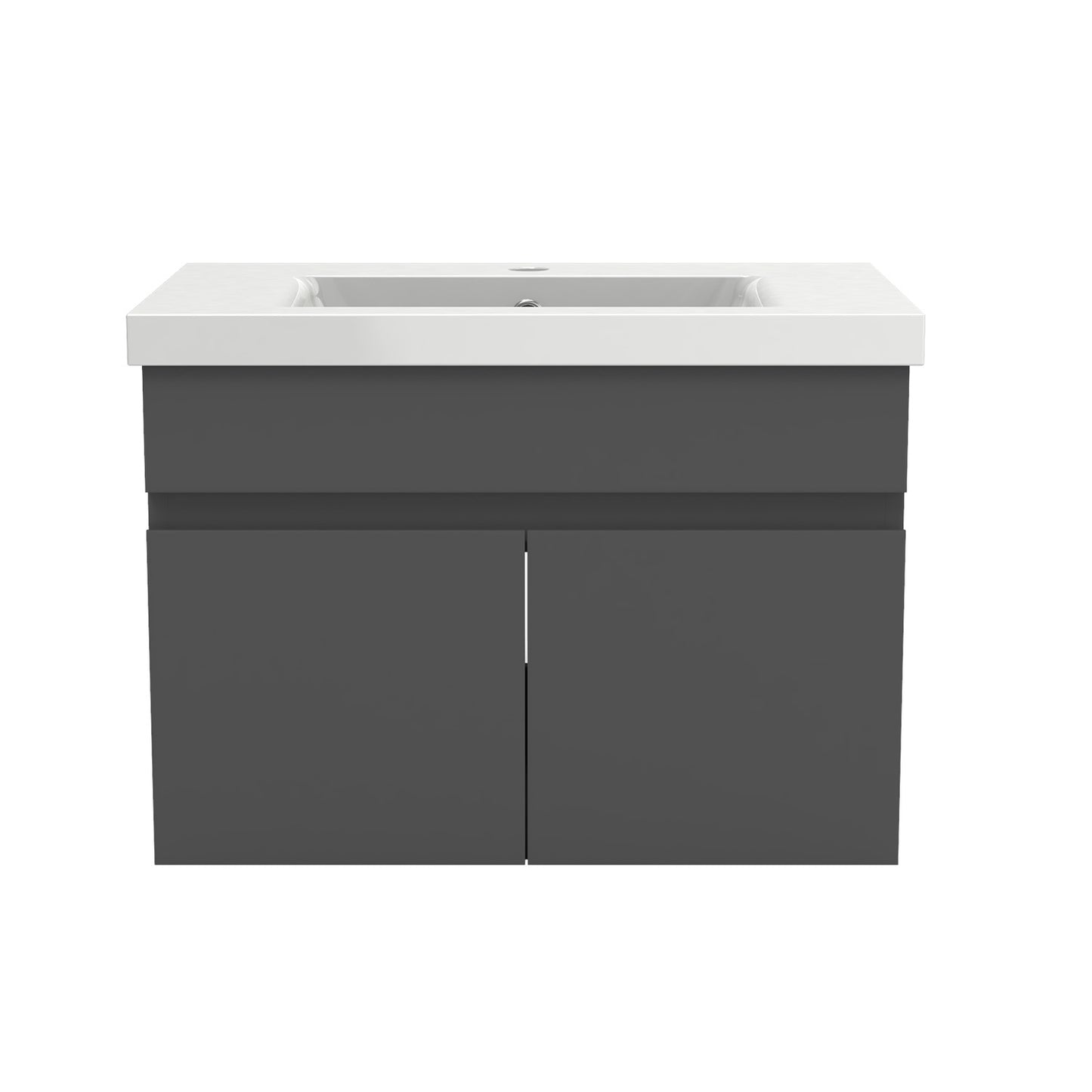 Badezimmer Badmöbel 60cm Dickes Keramik Waschtisch mit Unterschrank Hängeschrank Dunkelgrau Matt Badezimmerschränke Badschrank mit 2 Soft-Close Türen