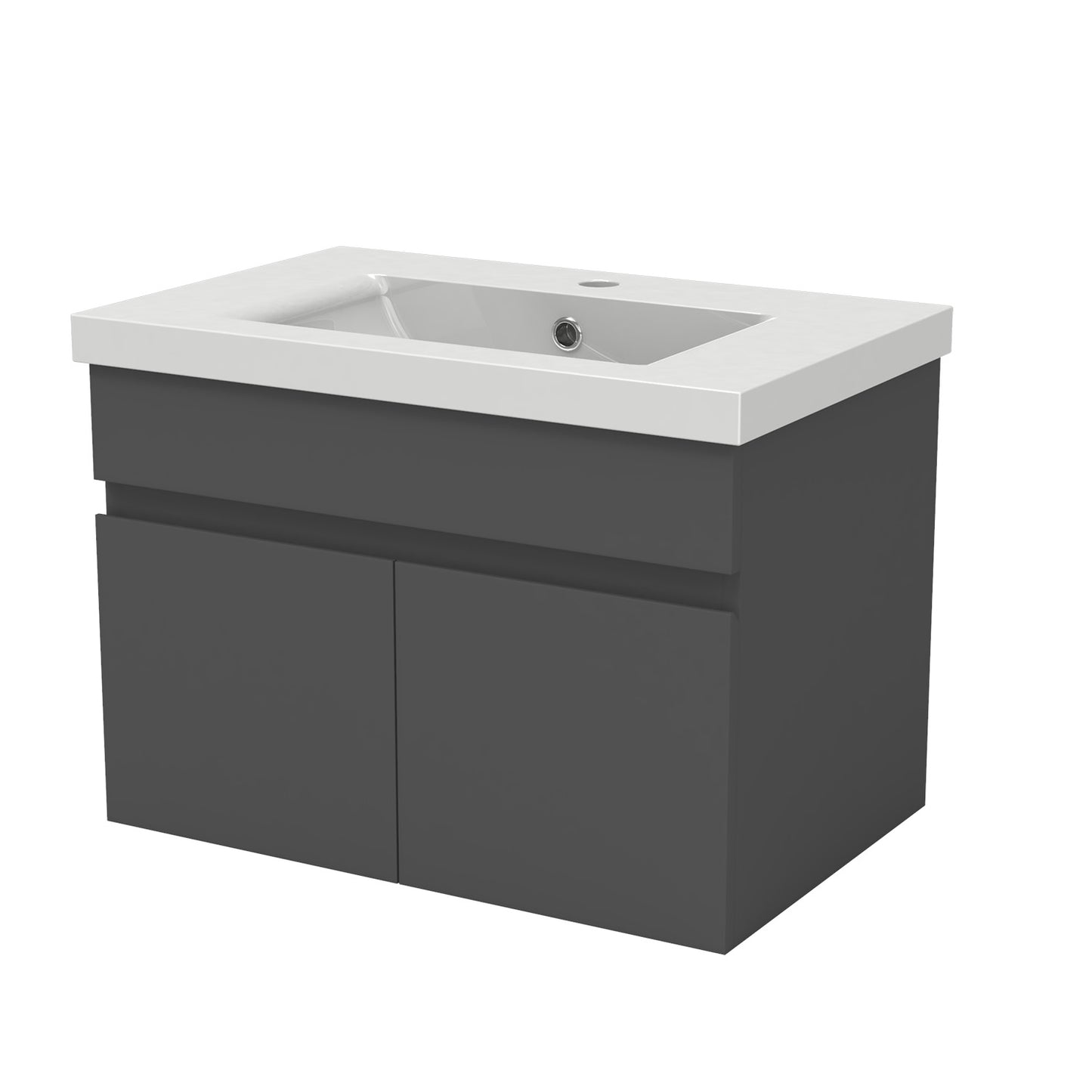 Badezimmer Badmöbel 60cm Dickes Keramik Waschtisch mit Unterschrank Hängeschrank Dunkelgrau Matt Badezimmerschränke Badschrank mit 2 Soft-Close Türen