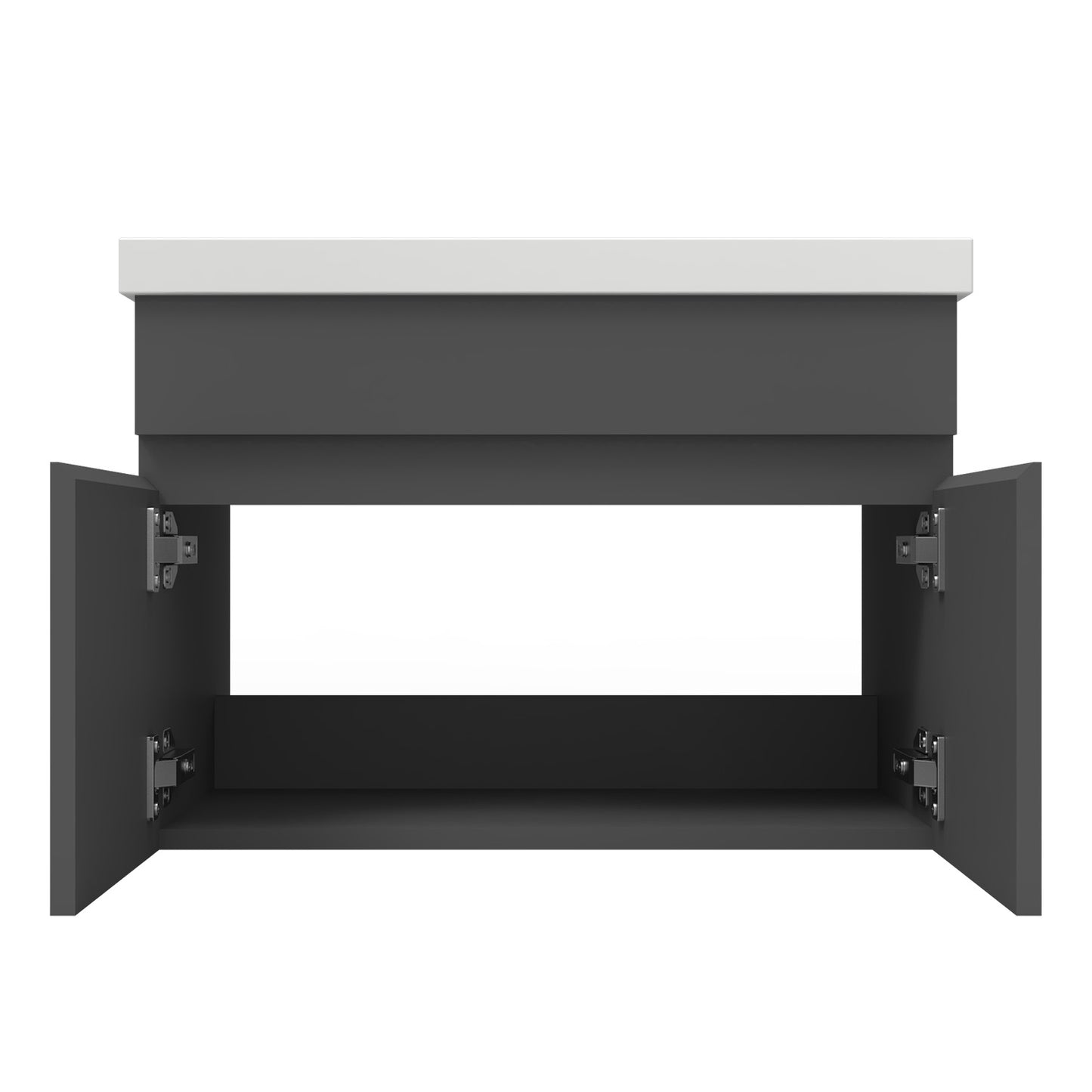 Badezimmer Badmöbel 60cm Dickes Keramik Waschtisch mit Unterschrank Hängeschrank Dunkelgrau Matt Badezimmerschränke Badschrank mit 2 Soft-Close Türen