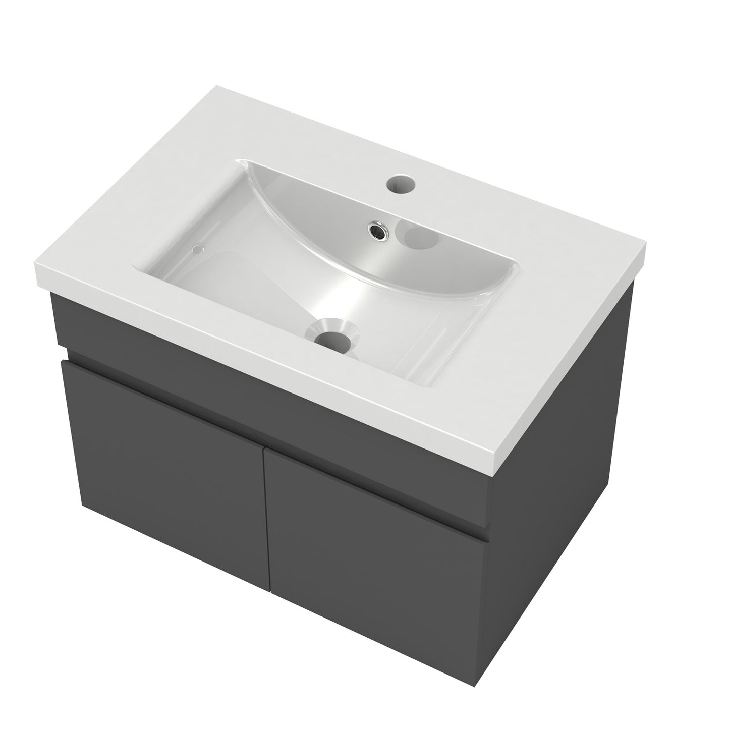 Badezimmer Badmöbel 60cm Dickes Keramik Waschtisch mit Unterschrank Hängeschrank Dunkelgrau Matt Badezimmerschränke Badschrank mit 2 Soft-Close Türen