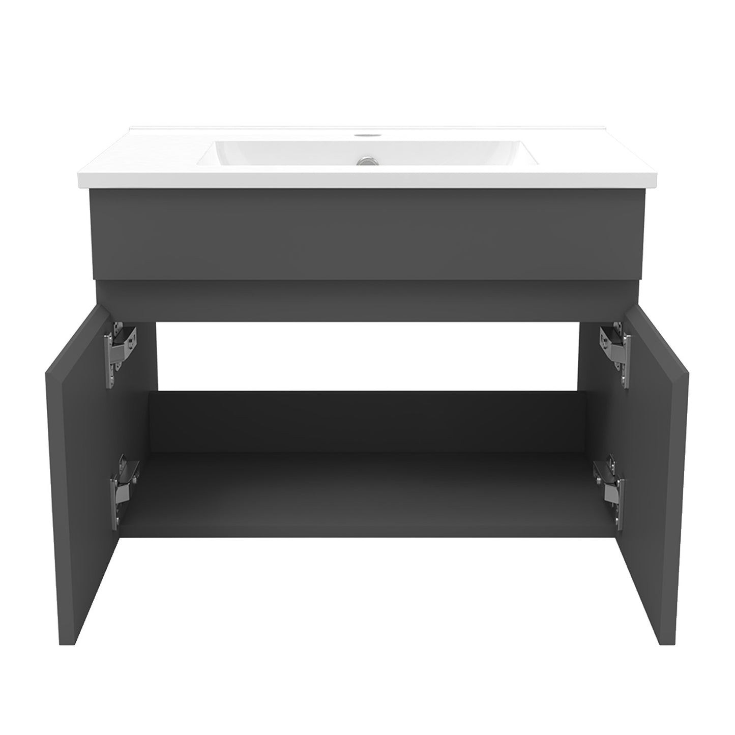 Badezimmer Badmöbel 60cm Dünn Keramik Waschtisch mit Unterschrank Hängeschrank Dunkelgrau Matt Badezimmerschränke Badschrank mit 2 Soft-Close Türen