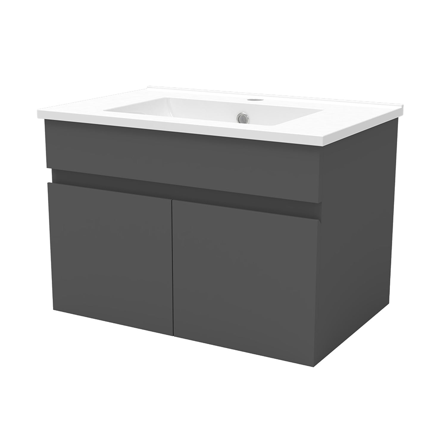 Badezimmer Badmöbel 60cm Dünn Keramik Waschtisch mit Unterschrank Hängeschrank Dunkelgrau Matt Badezimmerschränke Badschrank mit 2 Soft-Close Türen