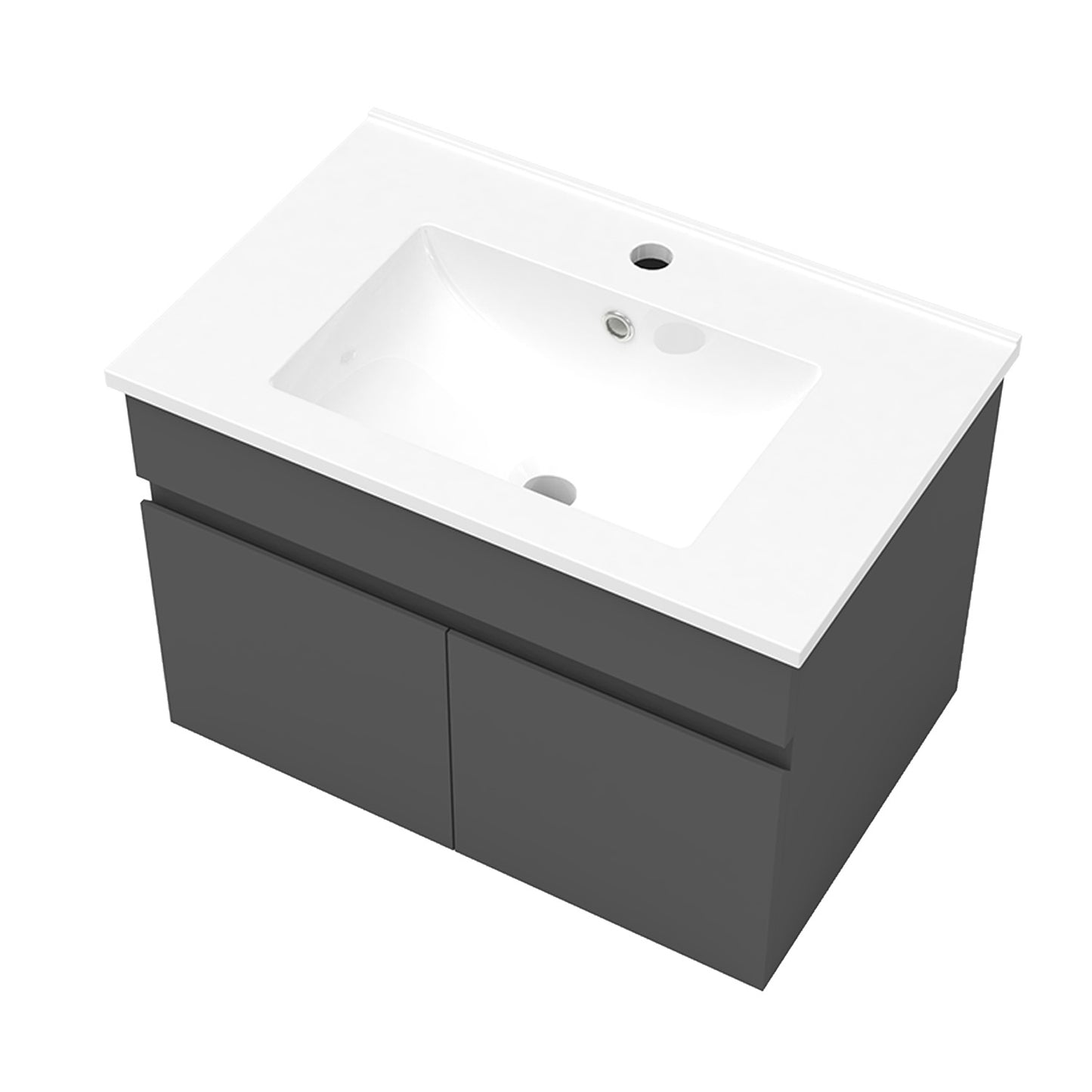 Badezimmer Badmöbel 60cm Dünn Keramik Waschtisch mit Unterschrank Hängeschrank Dunkelgrau Matt Badezimmerschränke Badschrank mit 2 Soft-Close Türen