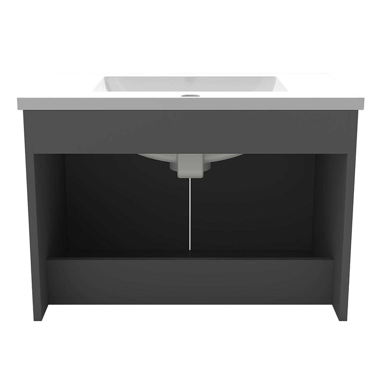 Badezimmer Badmöbel 60cm Dünn Keramik Waschtisch mit Unterschrank Hängeschrank Dunkelgrau Matt Badezimmerschränke Badschrank mit 2 Soft-Close Türen