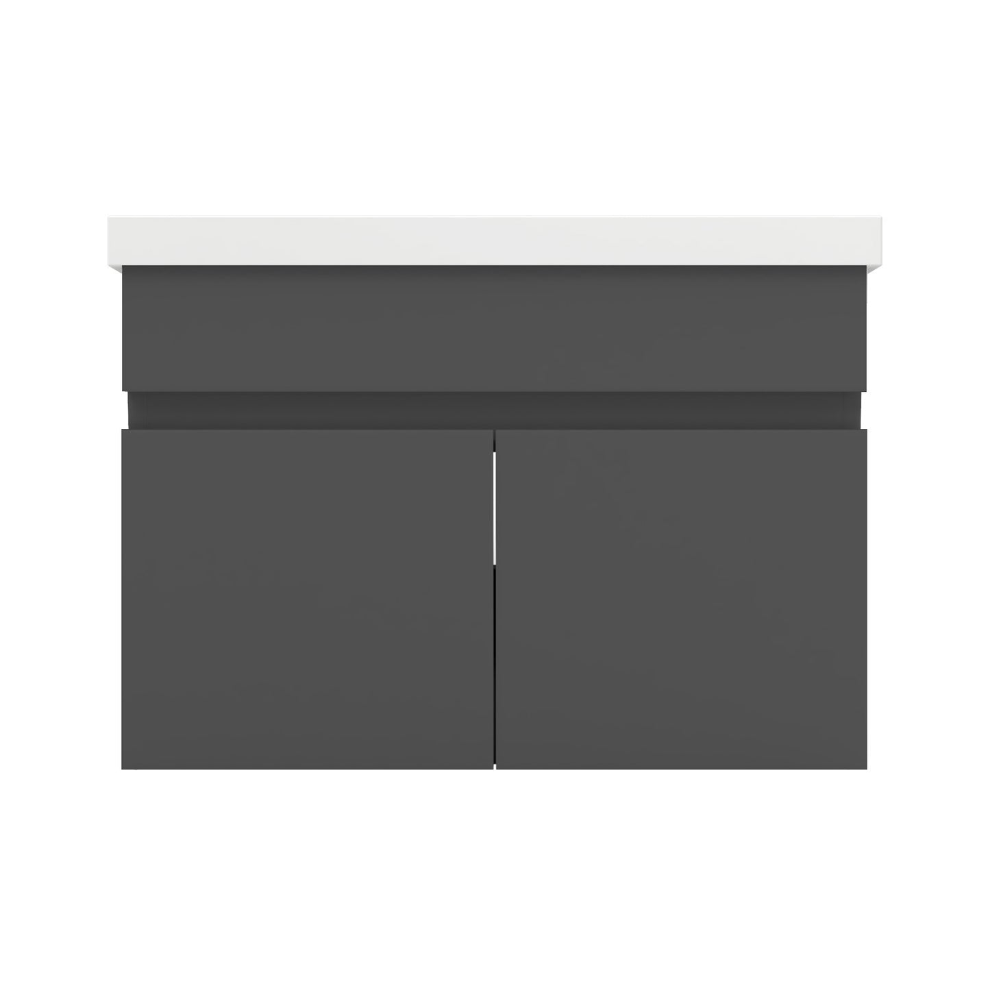 Badezimmer Badmöbel 60cm Mineralguss Waschtisch mit Unterschrank Hängeschrank Dunkelgrau Matt Badezimmerschränke Badschrank mit 2 Soft-Close Türen