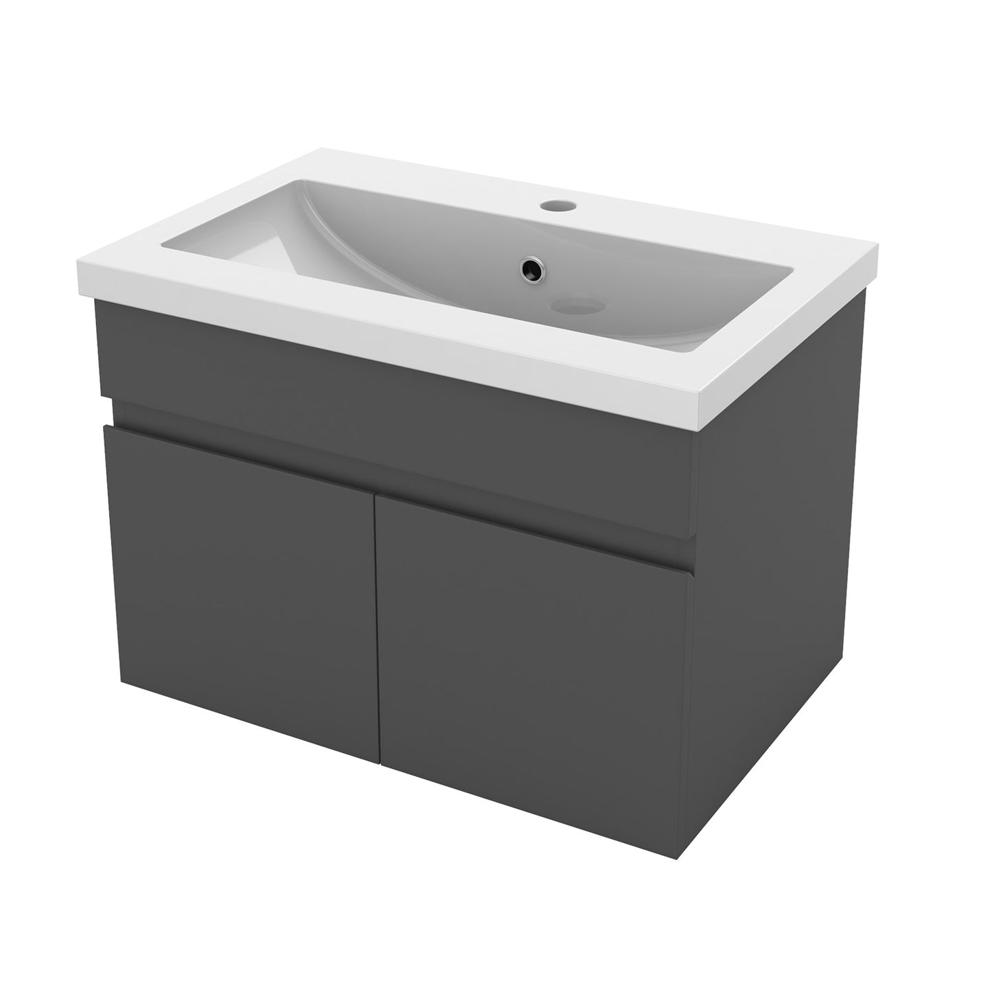 Badezimmer Badmöbel 60cm Mineralguss Waschtisch mit Unterschrank Hängeschrank Dunkelgrau Matt Badezimmerschränke Badschrank mit 2 Soft-Close Türen