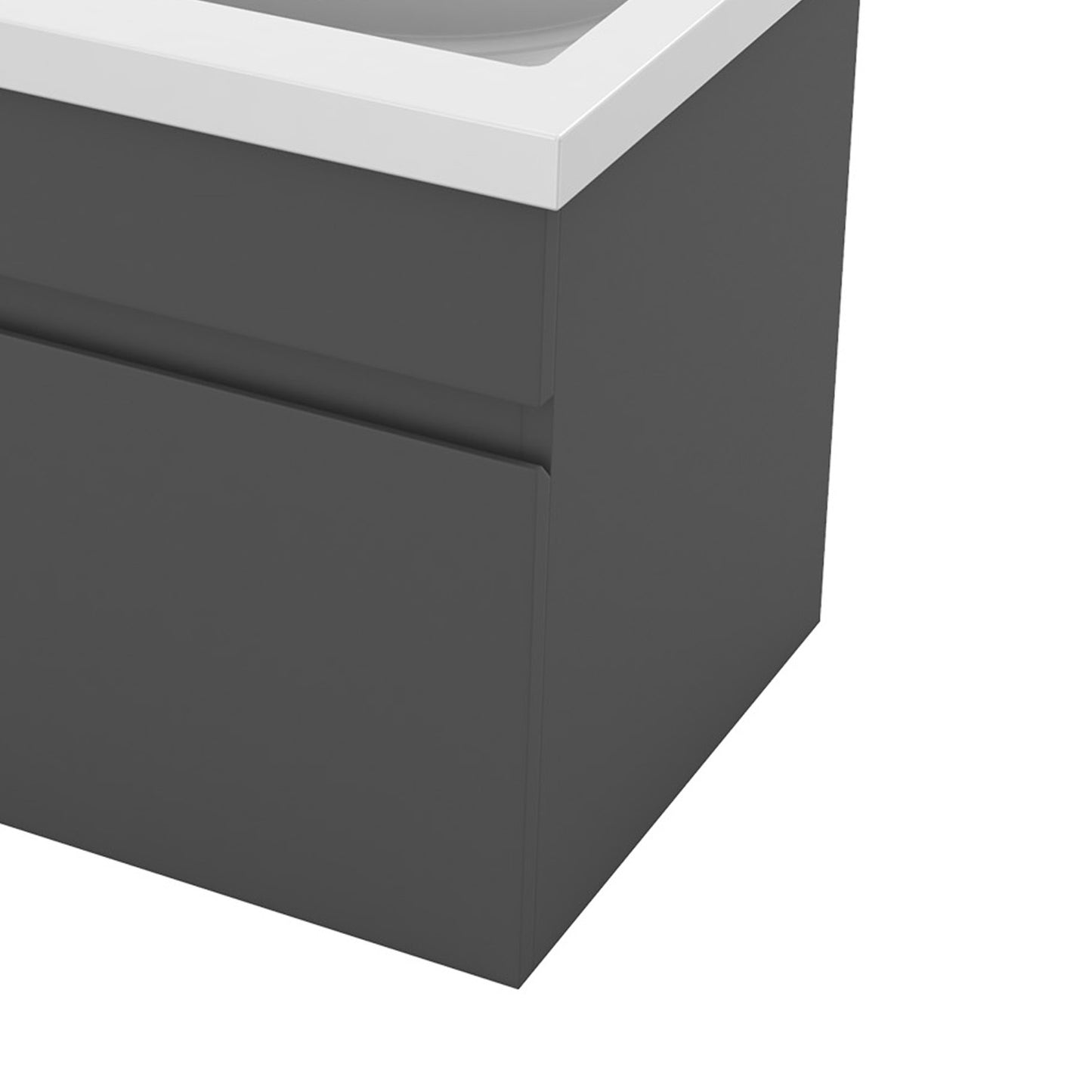 Badezimmer Badmöbel 60cm Mineralguss Waschtisch mit Unterschrank Hängeschrank Dunkelgrau Matt Badezimmerschränke Badschrank mit 2 Soft-Close Türen