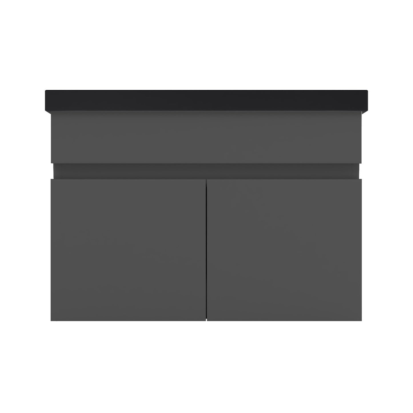 Badezimmer Badmöbel 60cm Schwarz Mineralguss Waschtisch mit Unterschrank Hängeschrank Dunkelgrau Matt Badezimmerschränke Badschrank mit 2 Soft-Close Türen