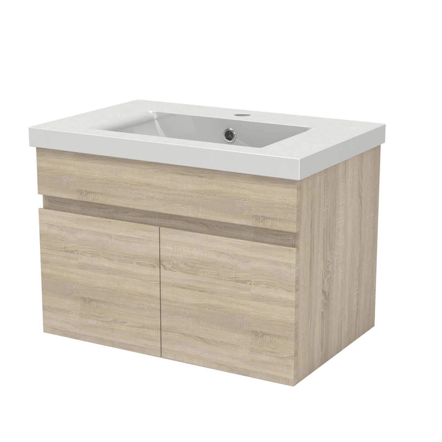 Badezimmer Badmöbel 60cm Dickes Keramik Waschtisch mit Unterschrank Hängeschrank Eiche Matt Badezimmerschränke Badschrank mit 2 Soft-Close Türen