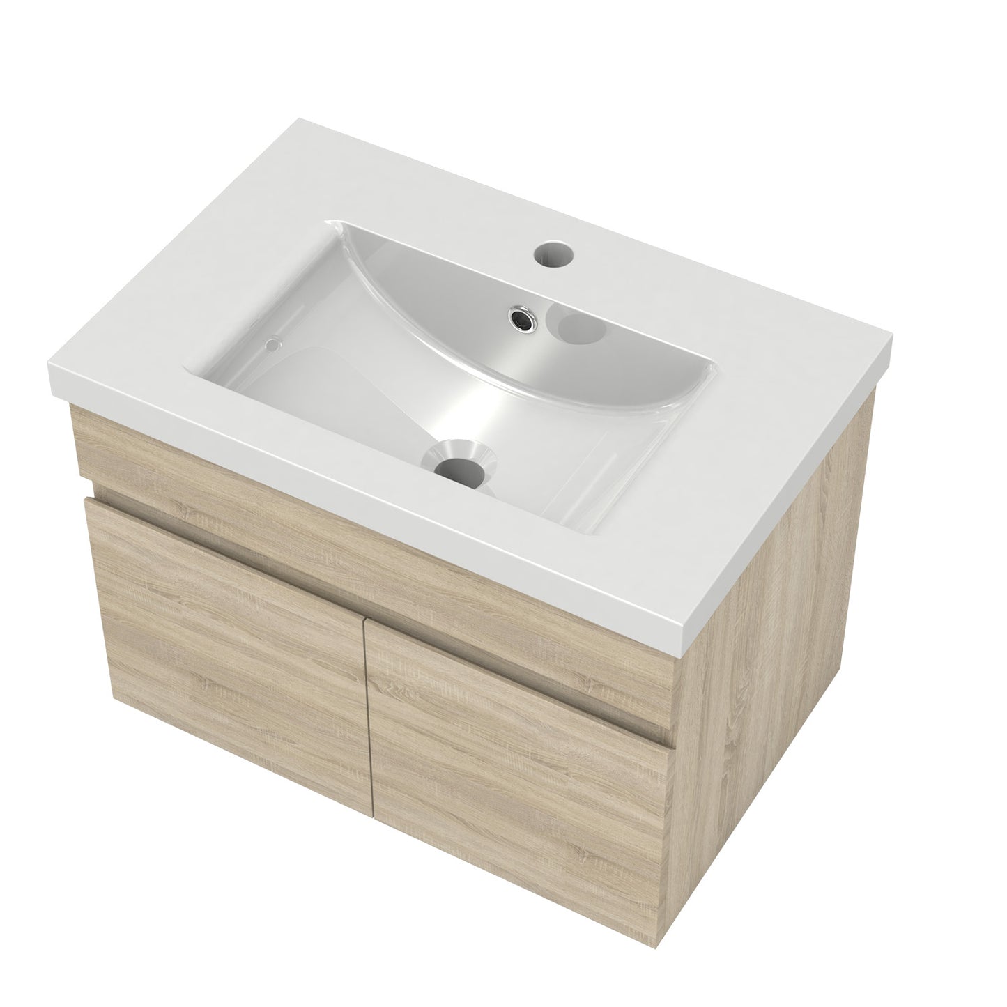 Badezimmer Badmöbel 60cm Dickes Keramik Waschtisch mit Unterschrank Hängeschrank Eiche Matt Badezimmerschränke Badschrank mit 2 Soft-Close Türen