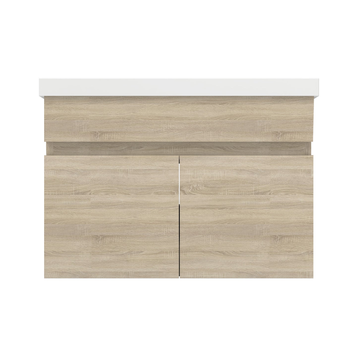 Badezimmer Badmöbel 60cm Mineralguss Waschtisch mit Unterschrank Hängeschrank Eiche Matt Badezimmerschränke Badschrank mit 2 Soft-Close Türen