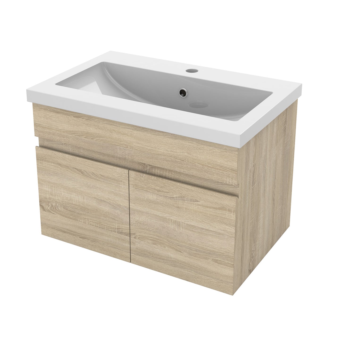 Badezimmer Badmöbel 60cm Mineralguss Waschtisch mit Unterschrank Hängeschrank Eiche Matt Badezimmerschränke Badschrank mit 2 Soft-Close Türen