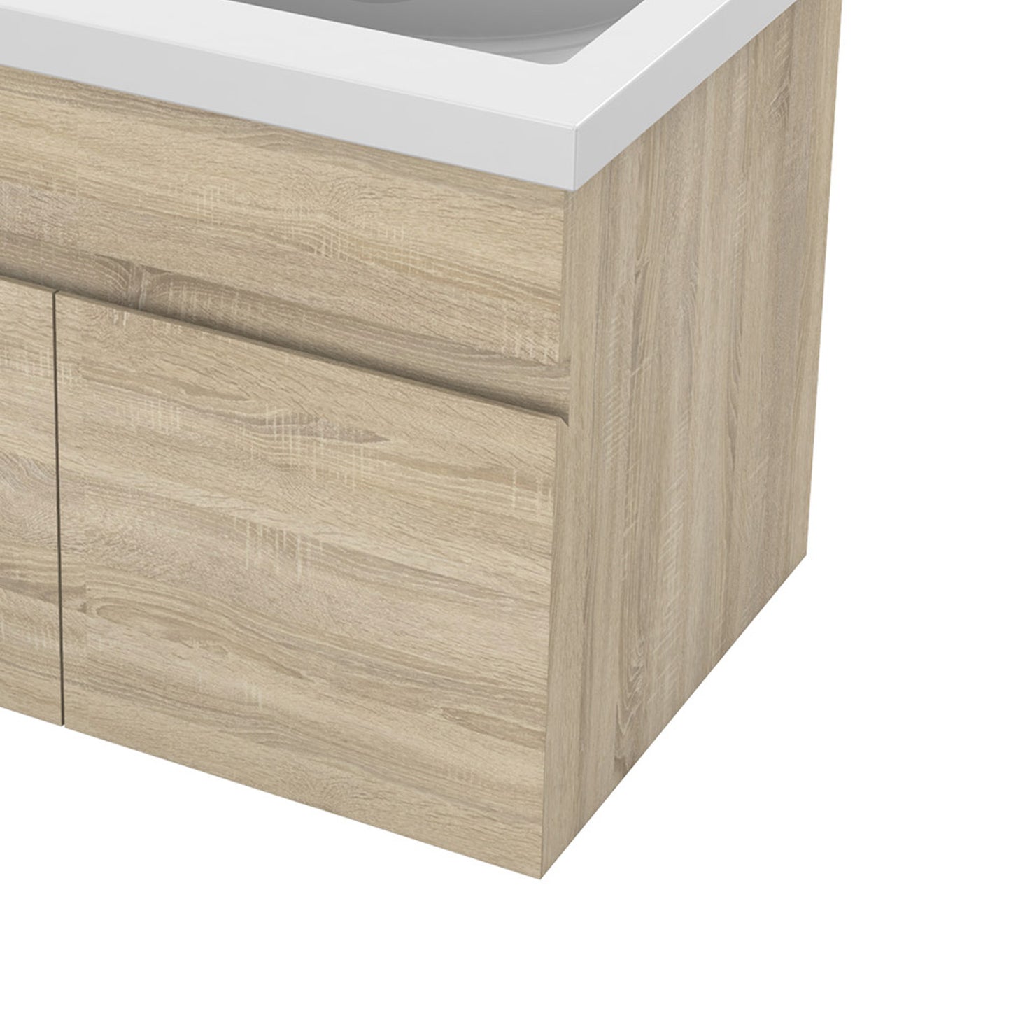Badezimmer Badmöbel 60cm Mineralguss Waschtisch mit Unterschrank Hängeschrank Eiche Matt Badezimmerschränke Badschrank mit 2 Soft-Close Türen