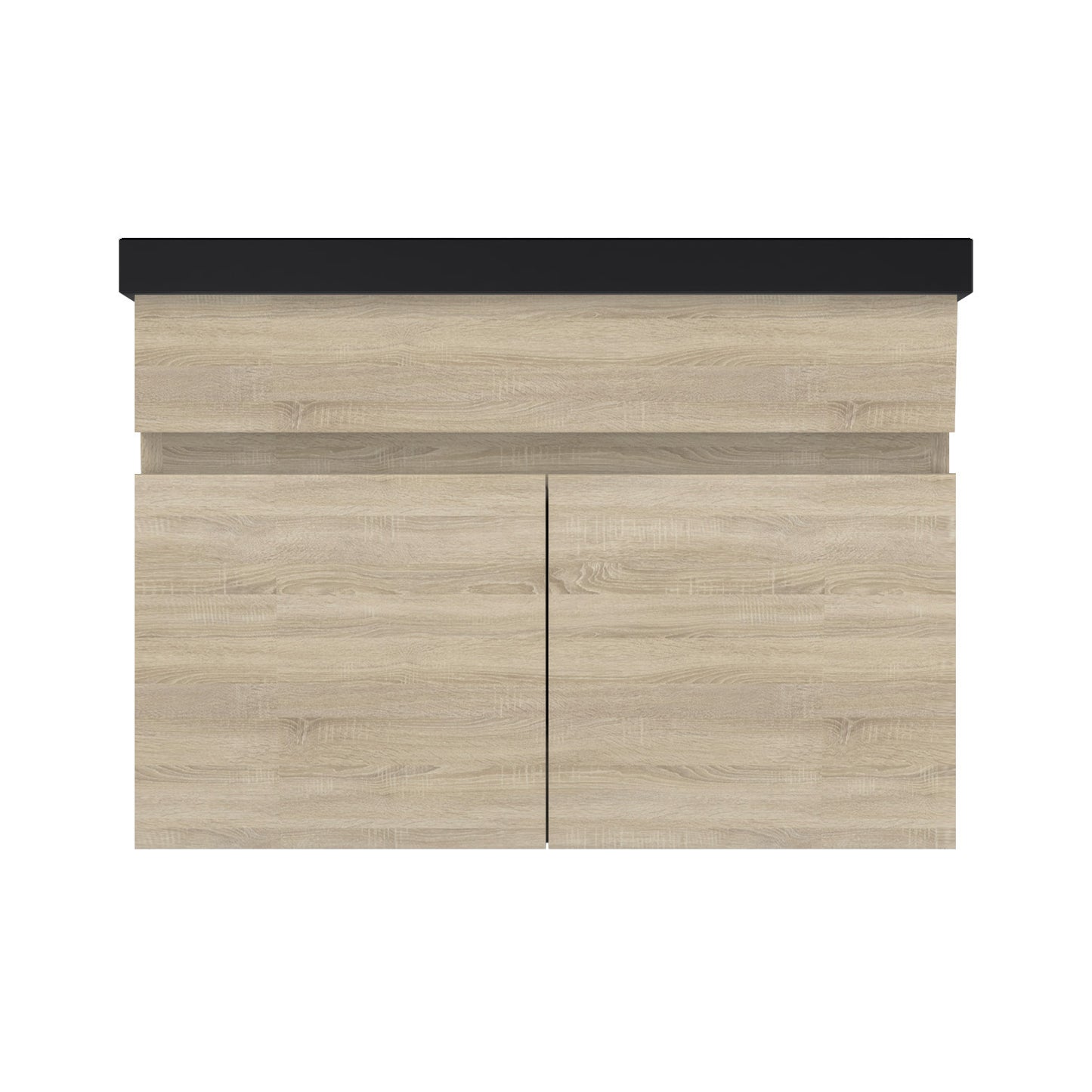 Badezimmer Badmöbel 60cm Schwarz Mineralguss Waschtisch mit Unterschrank Hängeschrank Eiche Matt Badezimmerschränke Badschrank mit 2 Soft-Close Türen
