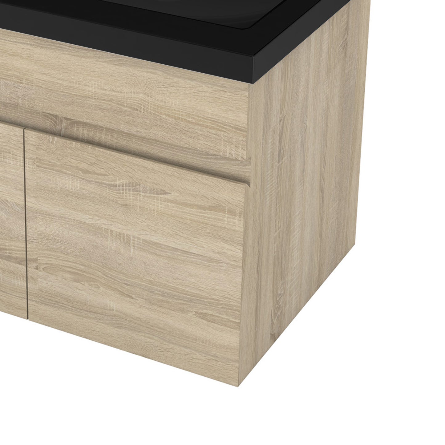 Badezimmer Badmöbel 60cm Schwarz Mineralguss Waschtisch mit Unterschrank Hängeschrank Eiche Matt Badezimmerschränke Badschrank mit 2 Soft-Close Türen