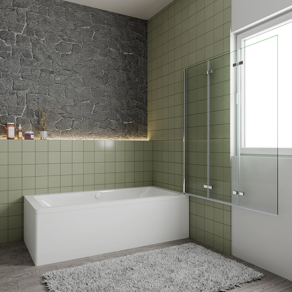 Badewannenaufsatz Duschabtrennung 80 Cm - 6mm ESG Sicherheitsglas Mit Querstreifen, 140 Cm Hoch, Links Montierbar