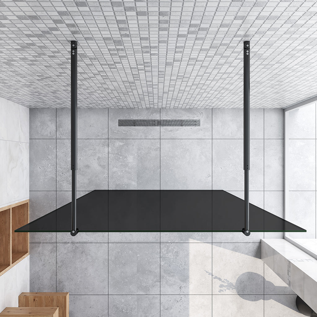 137.7 H.200 cm 10cm Walk in Duschwand Schwarz Schutzfolie mit 2xStabilisationsstange 70-120cm für badezimmer