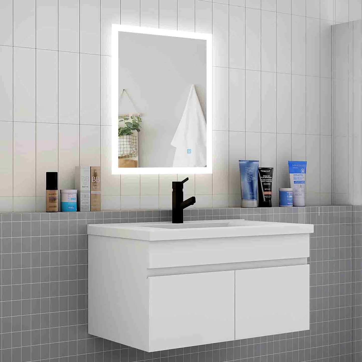 Badmöbel Set 80 cm Weiß Waschbecken mit Unterschrank Soft-Close