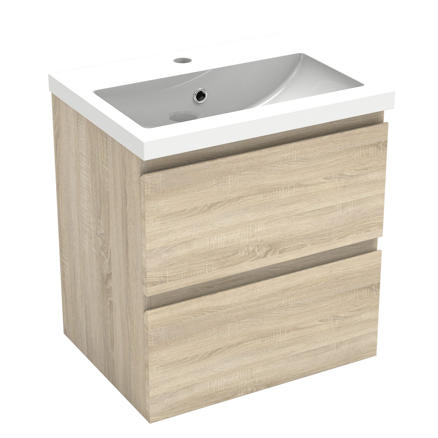 Badezimmermöbel 50cm Mineralguss Waschtisch mit Unterschrank Badmöbel set Badezimmerschränke mit 2 Soft-Close Schubladen Eiche Matt