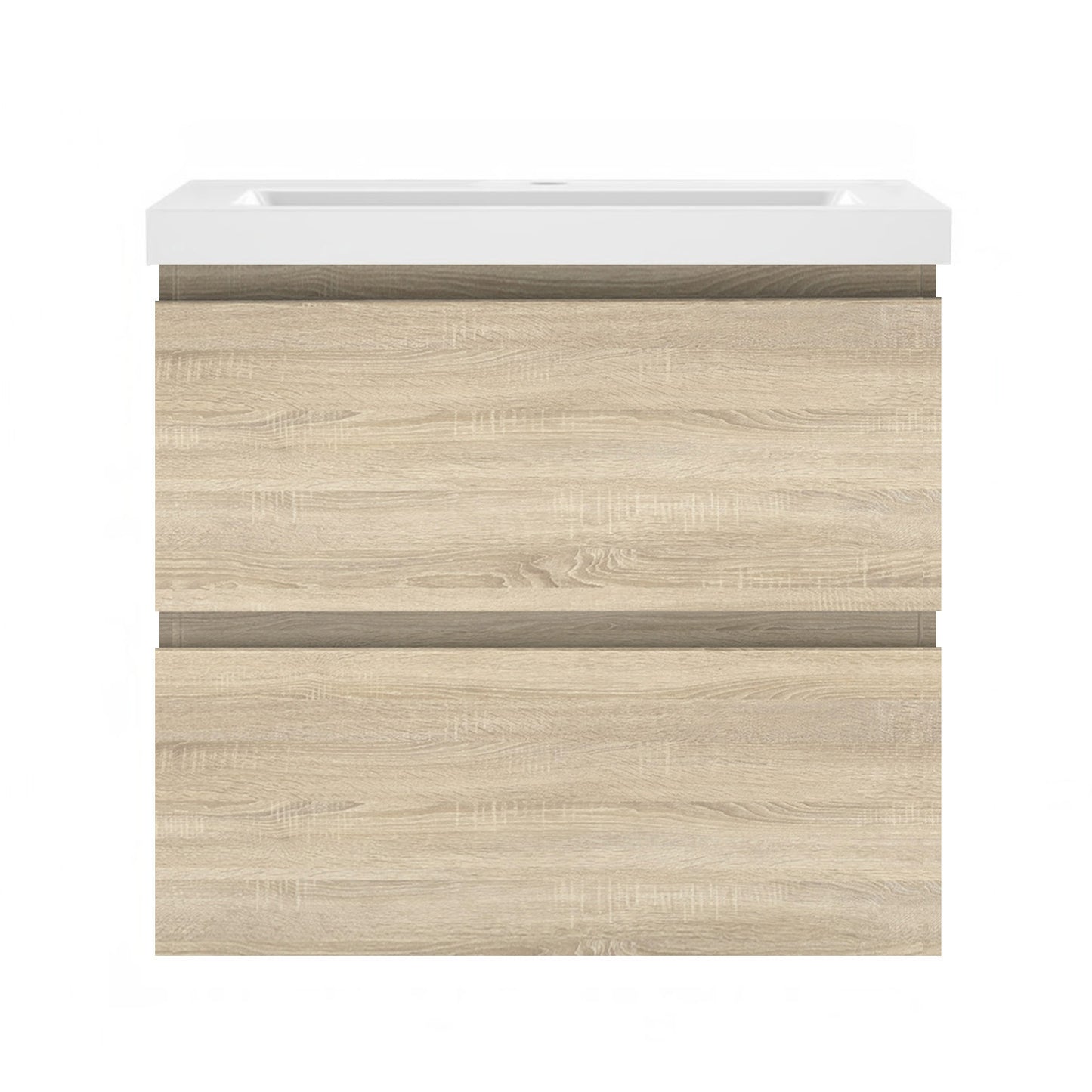 Badezimmermöbel 50cm Mineralguss Waschtisch mit Unterschrank Badmöbel set Badezimmerschränke mit 2 Soft-Close Schubladen Eiche Matt