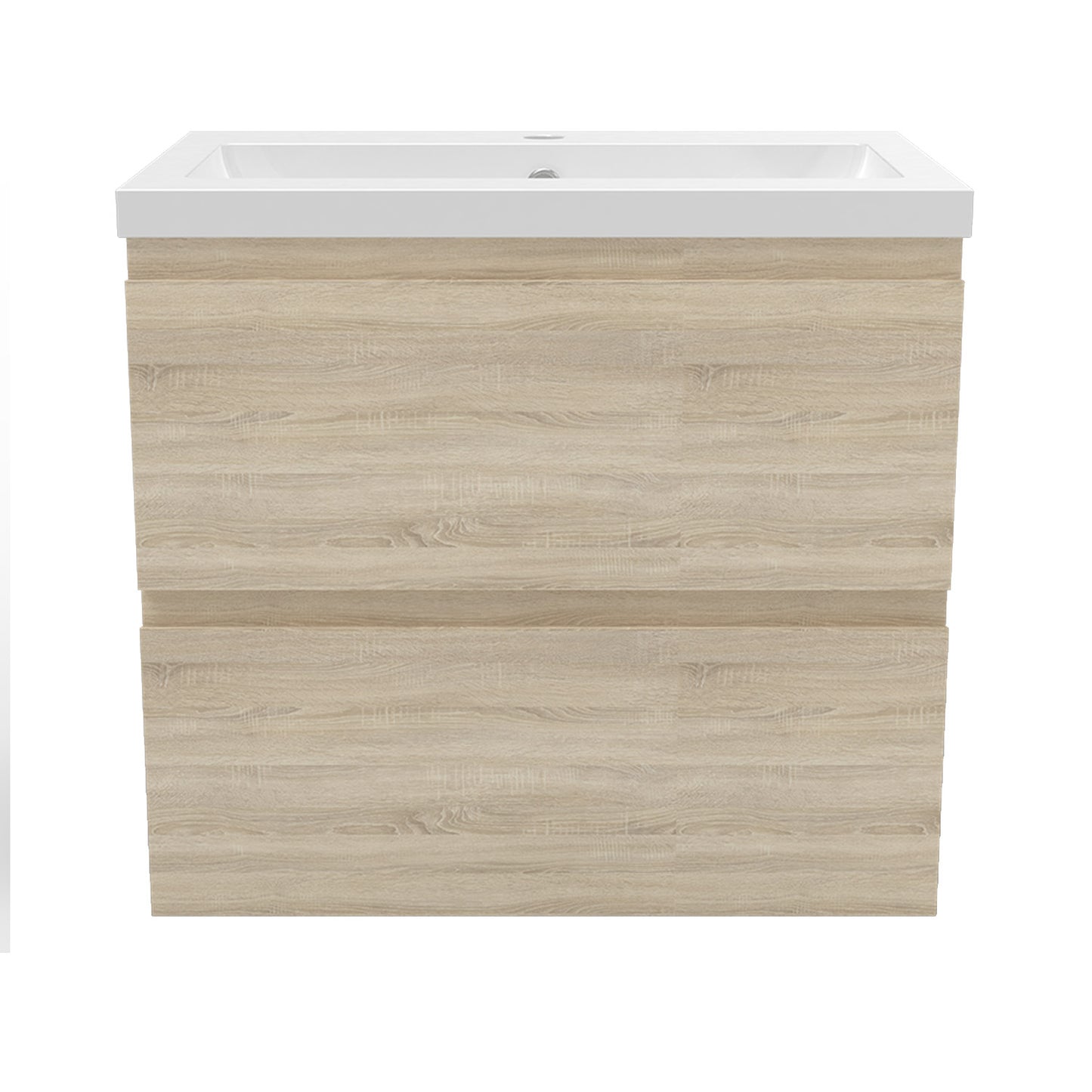 Badezimmermöbel 60cm Mineralguss Waschtisch mit Unterschrank Badmöbel set Badezimmerschränke mit 2 Soft-Close Schubladen Eiche Matt