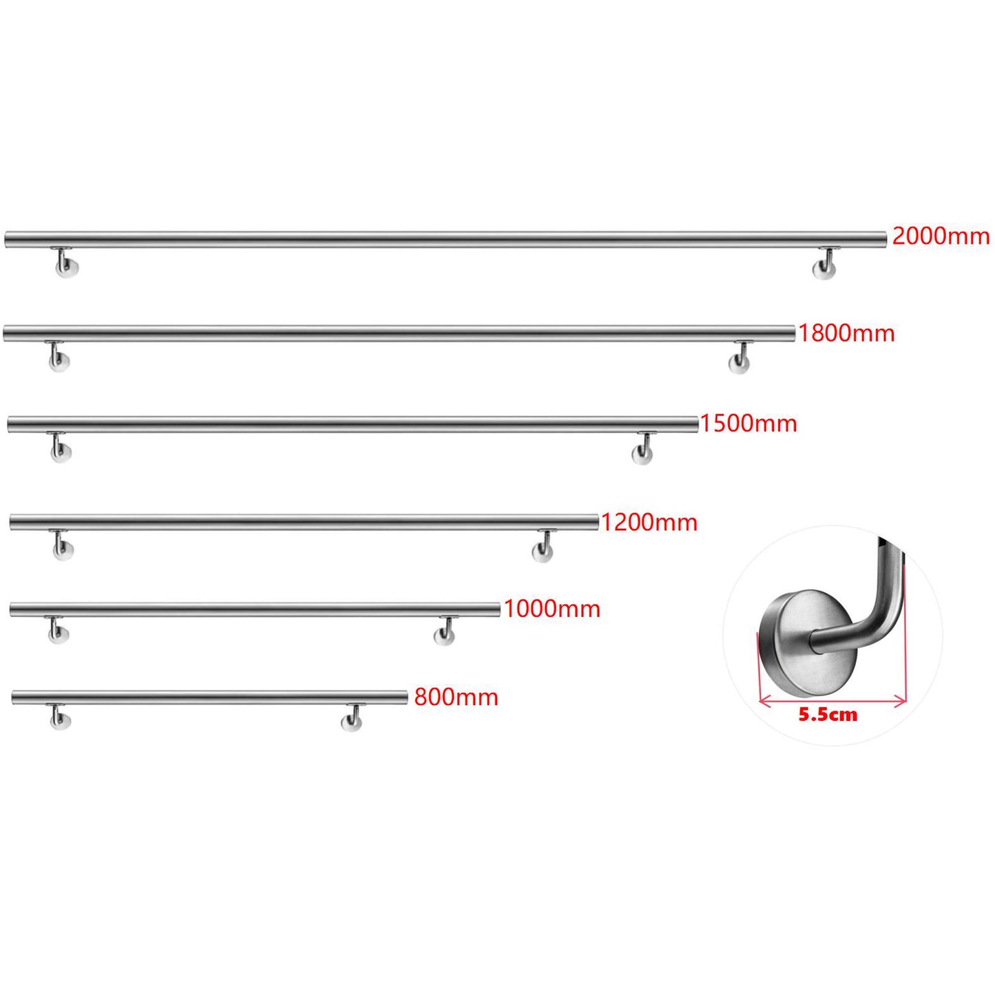 150 cm Handlauf Edelstahl Außentreppe, Wandhandlauf, Treppengeländer Edelstahl Innen und Außen