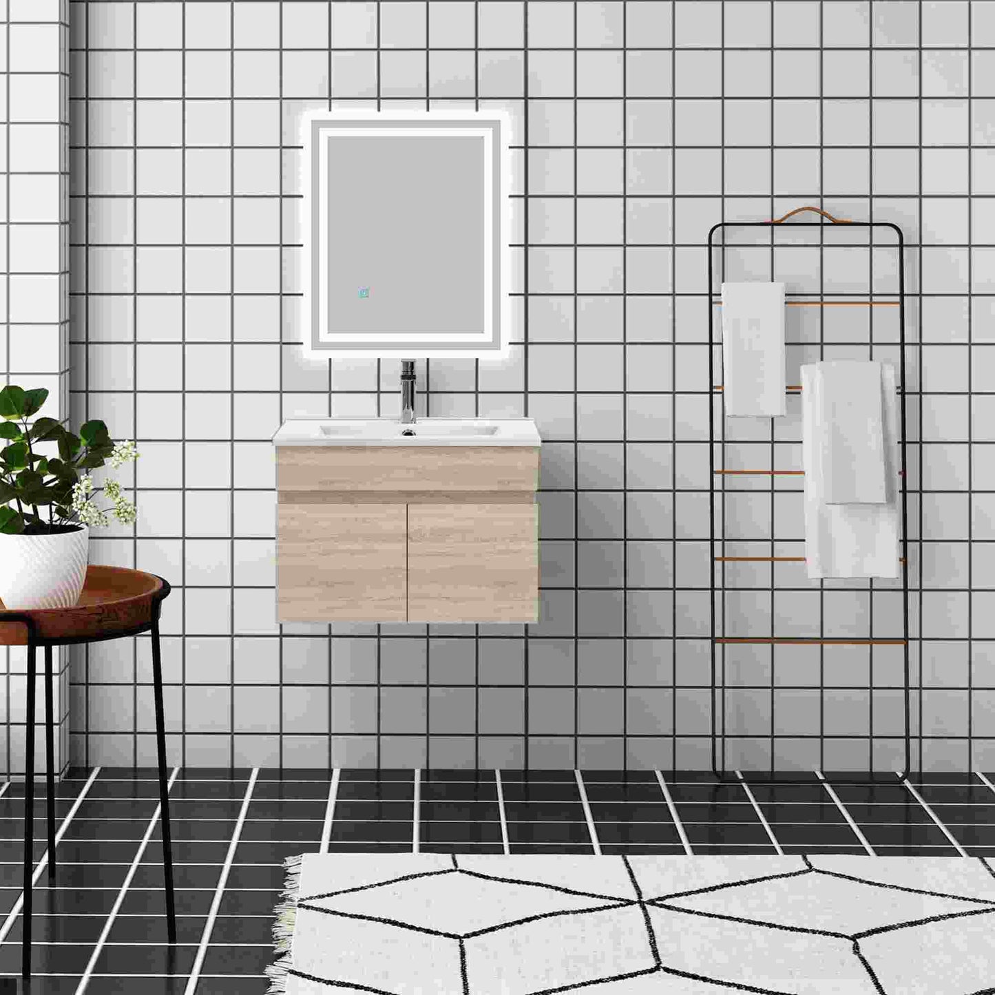 Badmöbel Set 60 cm Eiche Waschbecken mit Unterschrank Soft-Close
