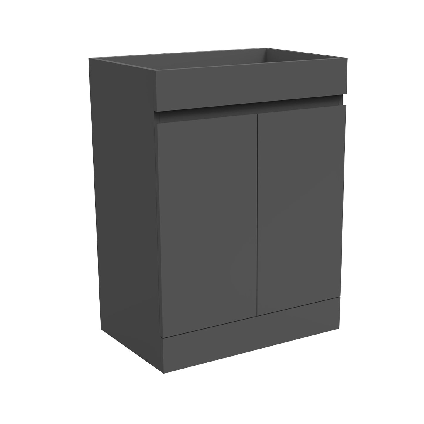 Badmöbel Set 60 cm Breit Dunkelgrau Matt Badezimmermöbel Mineralguss waschbecken mit unterschrank 2 Soft-Close Türen Standschrank