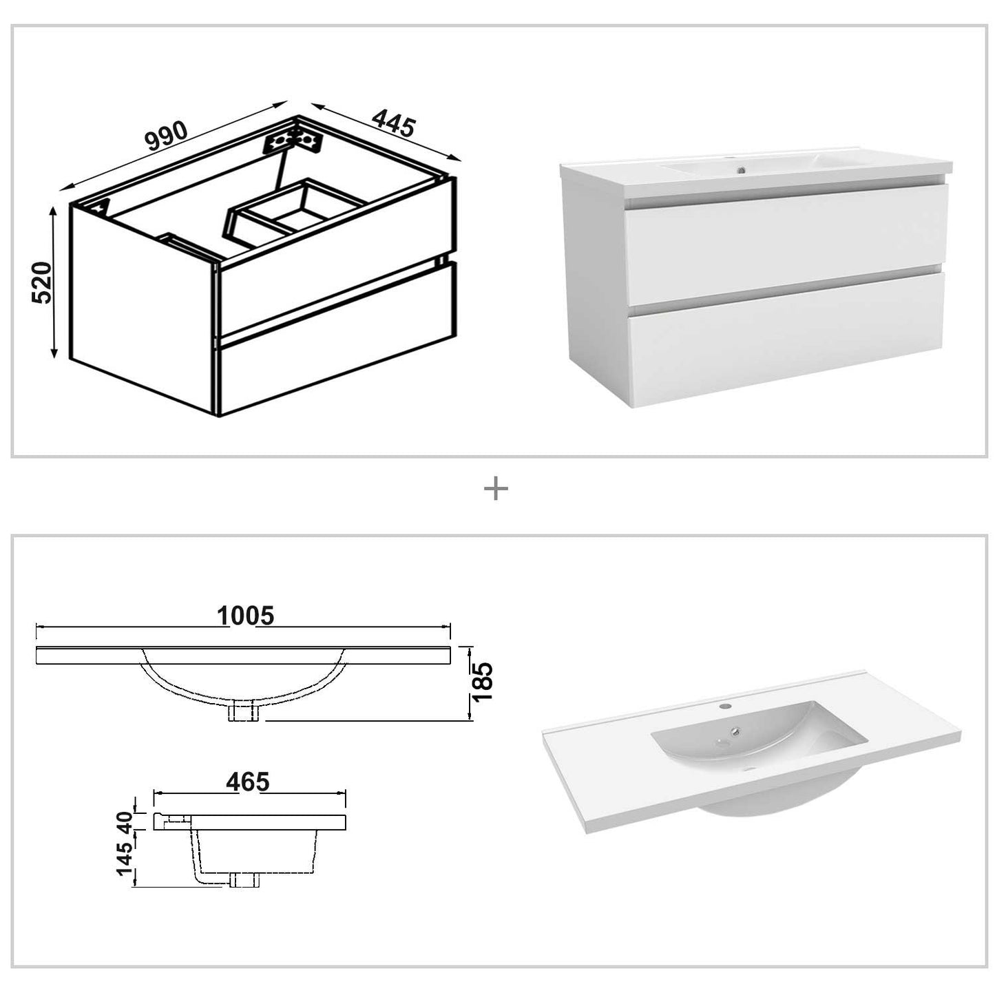 Badmöbel Set 100 cm Weiß Waschbecken mit Unterschrank Soft-Close