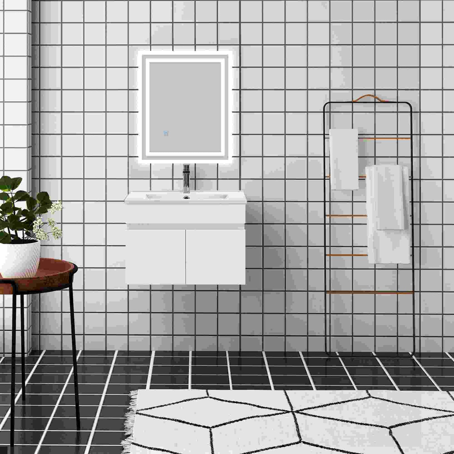 Badmöbel Set 60 cm Weiß Waschbecken mit Unterschrank Soft-Close