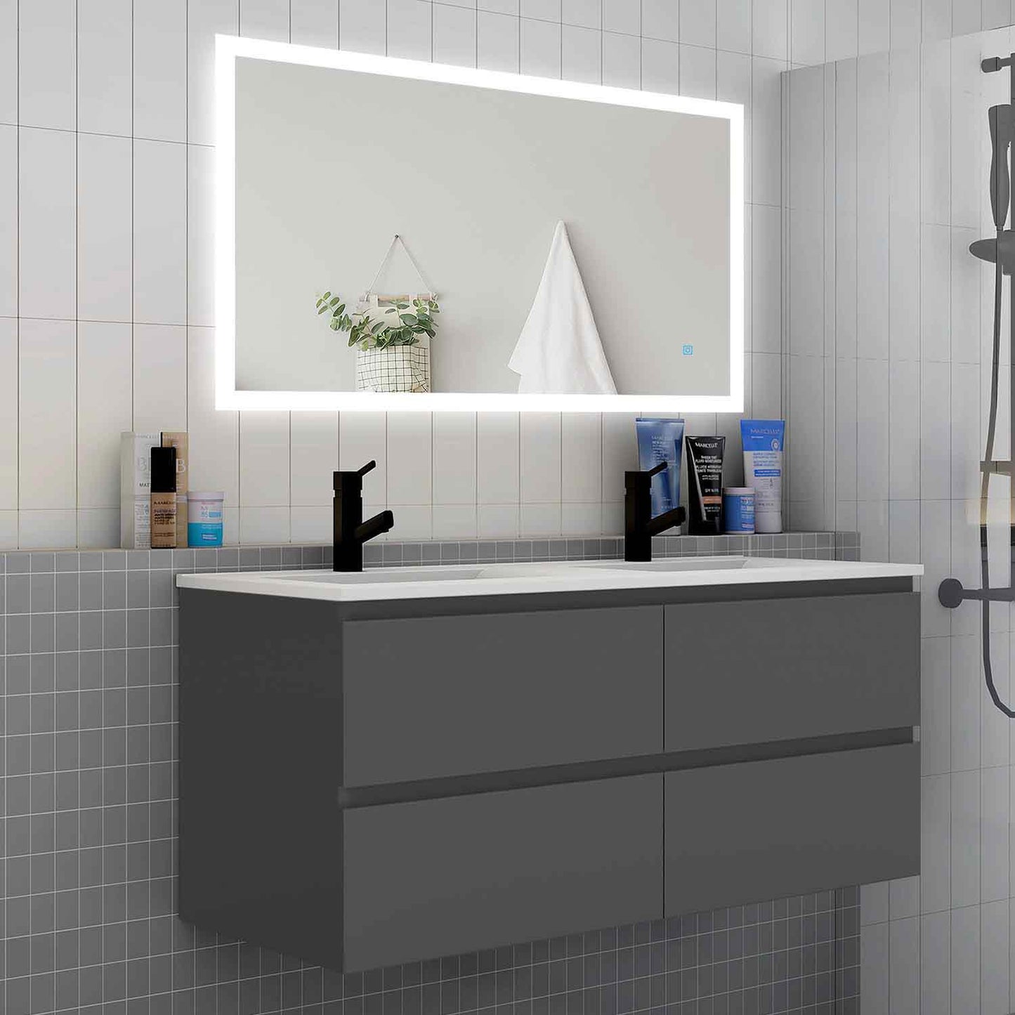 Badmöbel Set 120 cm Anthrazit Waschbecken mit Unterschrank Soft-Close
