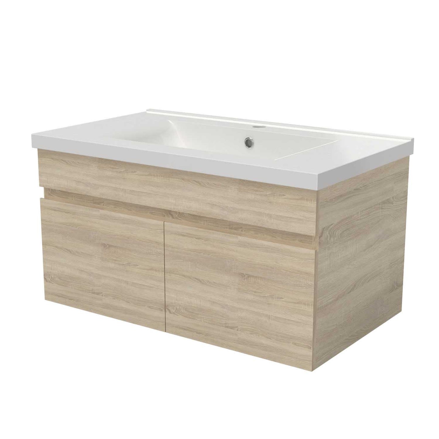 Badmöbel Set 80 cm Eiche Waschbecken mit Unterschrank Soft-Close