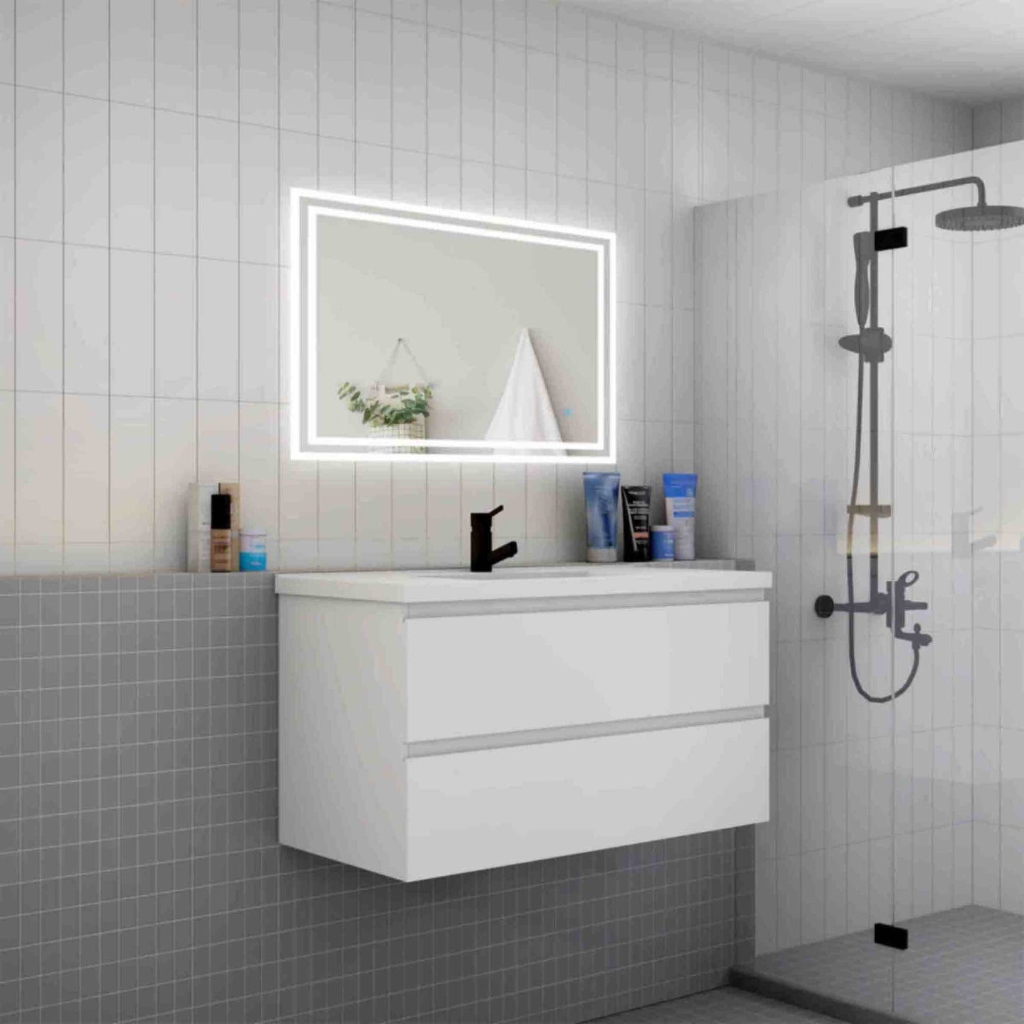 Badmöbel Set 100 cm Weiß Waschbecken mit Unterschrank Soft-Close