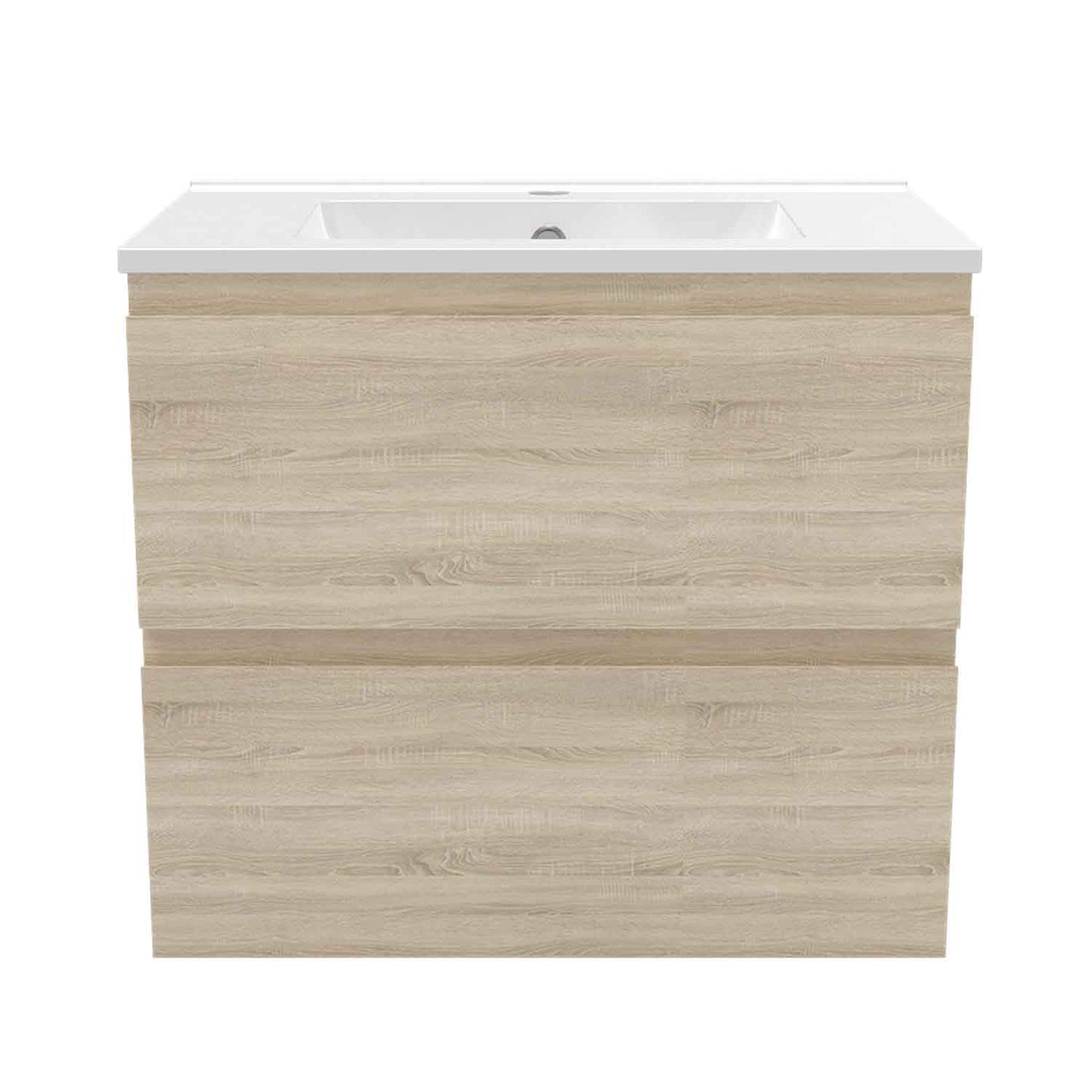 Badmöbel Set 60 cm Vormontiert Eiche Natur Waschbecken mit Unterschrank inkl. 2-Schubladen Soft-Close Funktion