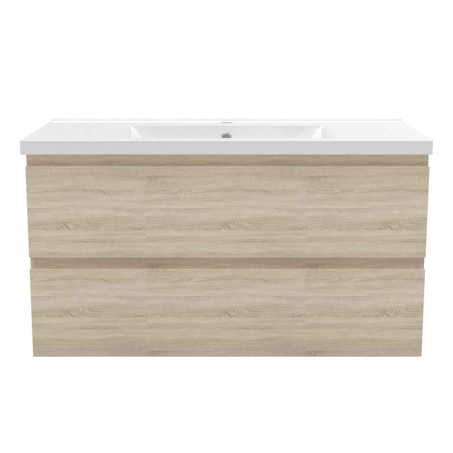 Badmöbel Set 100 cm Vormontiert Eiche Natur Waschbecken mit Unterschrank inkl. 2-Schubladen Soft-Close Funktion