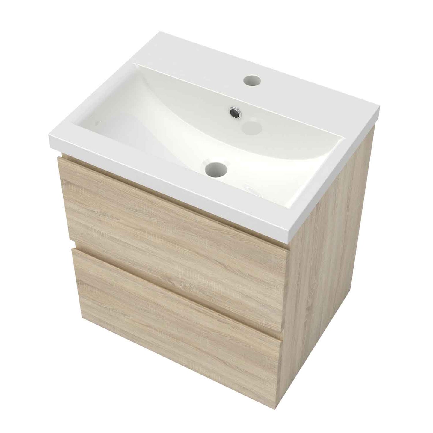 Badmöbel Set 50 cm Vormontiert Eiche Natur Waschbecken mit Unterschrank inkl. 2-Schubladen Soft-Close Funktion
