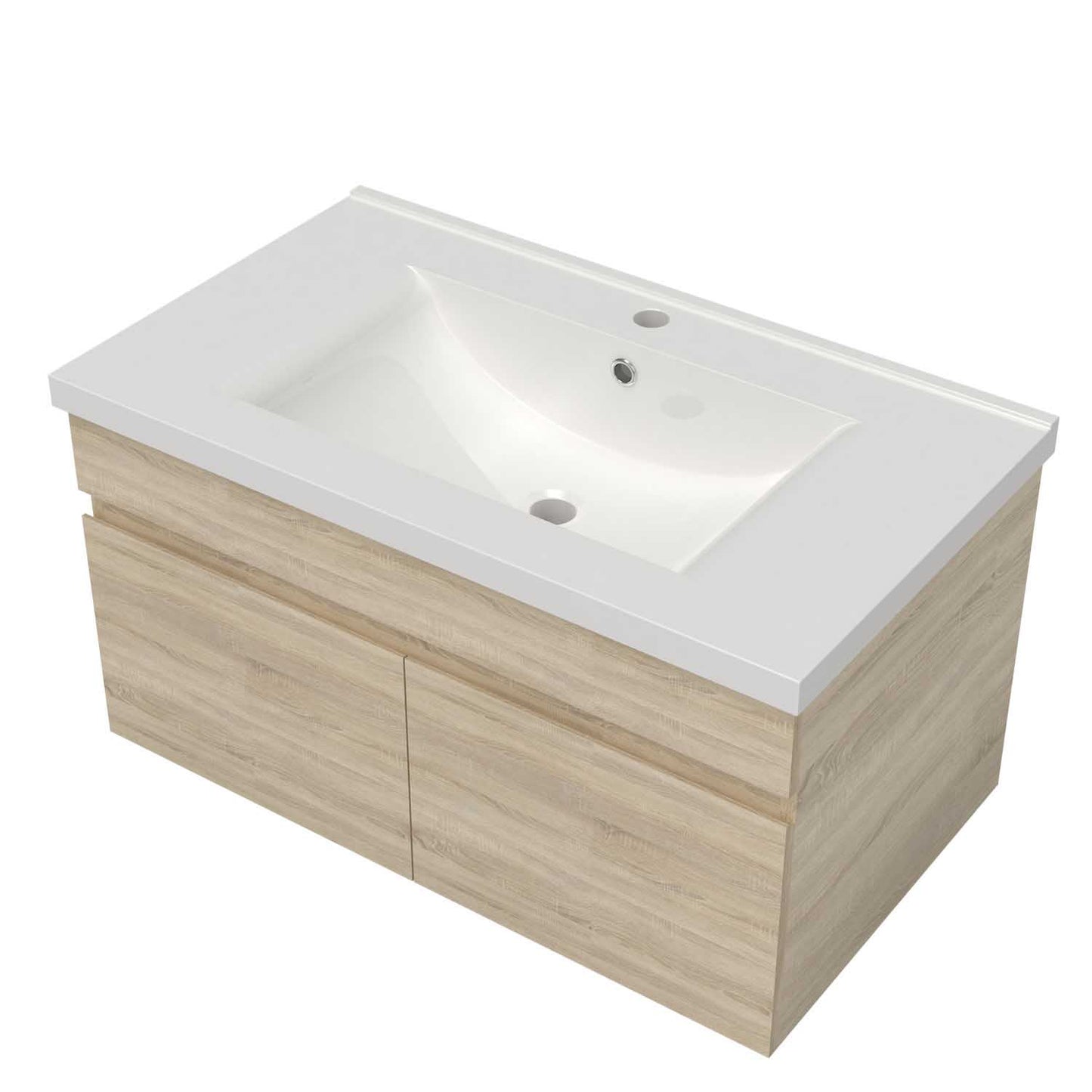 Badmöbel Set 80 cm Eiche Waschbecken mit Unterschrank Soft-Close