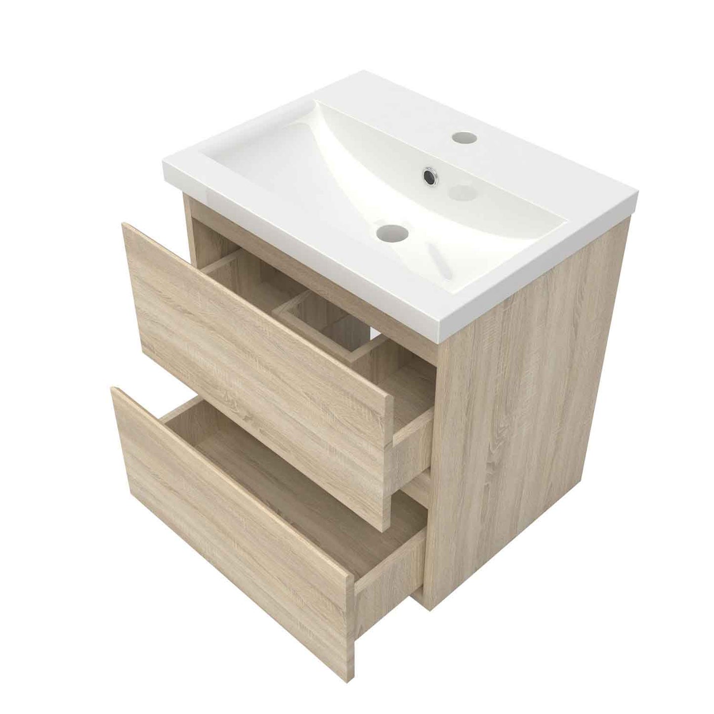 Badmöbel Set 50 cm Vormontiert Eiche Natur Waschbecken mit Unterschrank inkl. 2-Schubladen Soft-Close Funktion