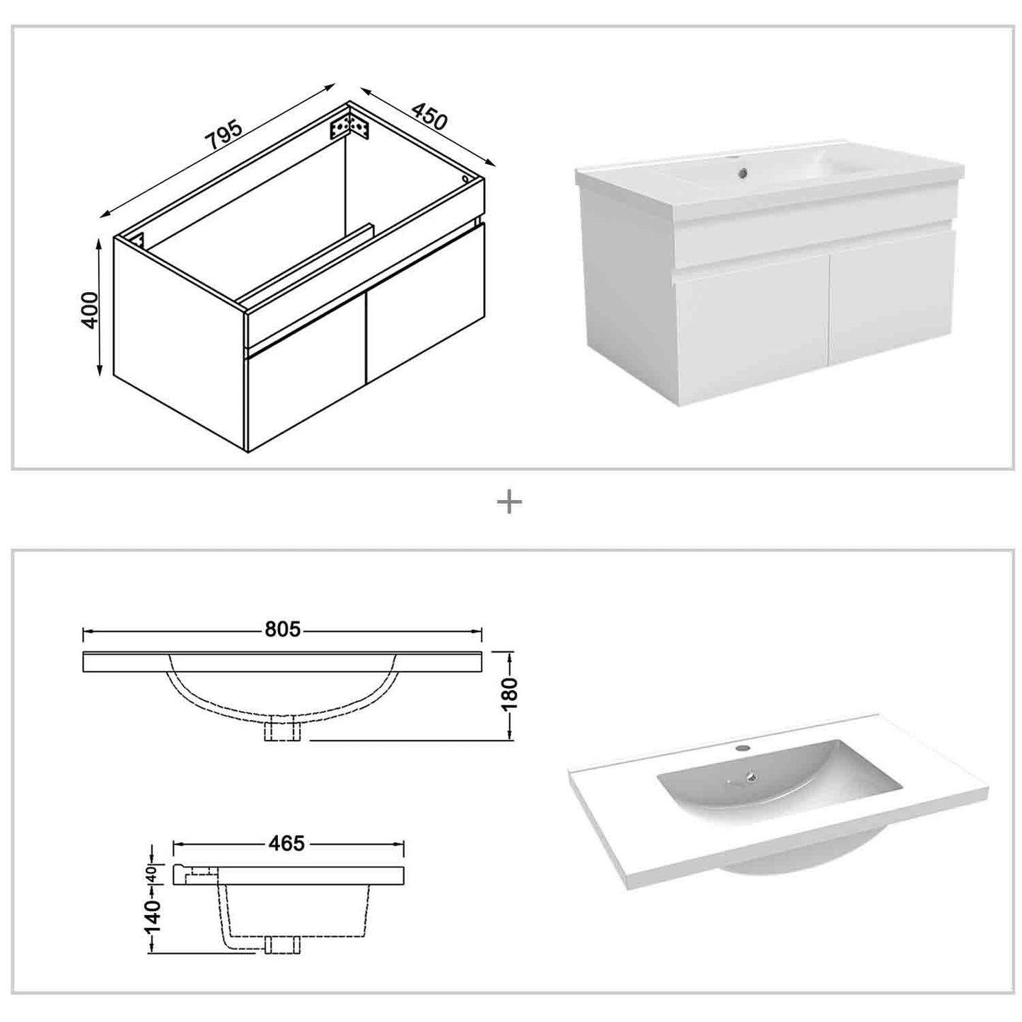 Badmöbel Set 80 cm Weiß Waschbecken mit Unterschrank Soft-Close