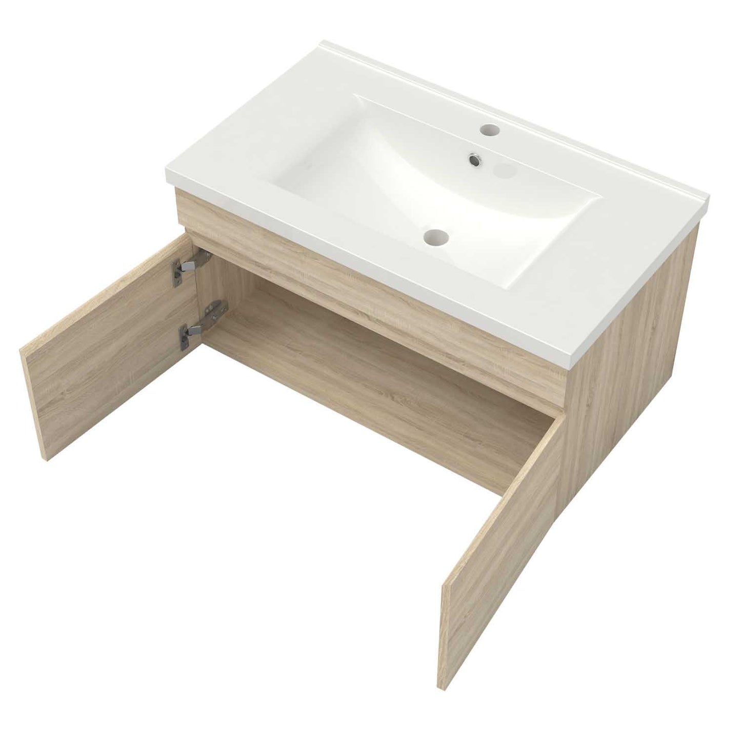 Badmöbel Set 80 cm Eiche Waschbecken mit Unterschrank Soft-Close