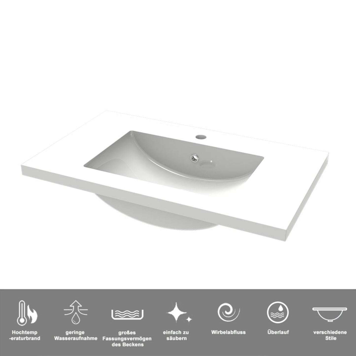Badezimmer Badmöbel 80cm Mineralguss Waschtisch mit Unterschrank Hängeschrank Hochglanz Dunkelgrau Badezimmerschränke Badschrank mit 2 Soft-Close Türen
