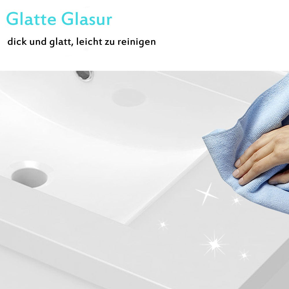 Badezimmer Badmöbel 80cm Keramik Waschtisch mit Unterschrank Hängeschrank Hochglanz Weiß Badezimmerschränke Badschrank mit 2 Soft-Close Türen