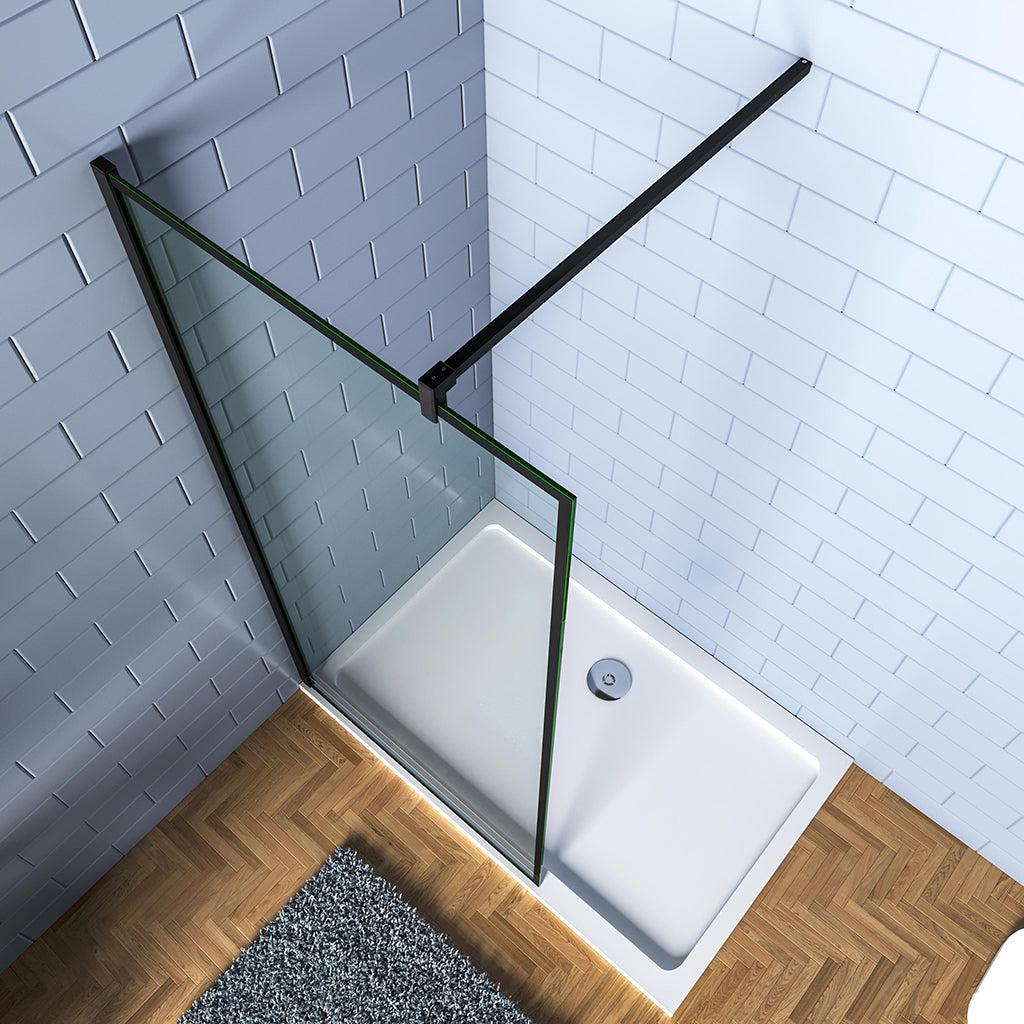 90 H.200 cm Walk in Duschwand Schwarz mit Stabilisationsstange 90cm für badezimmer