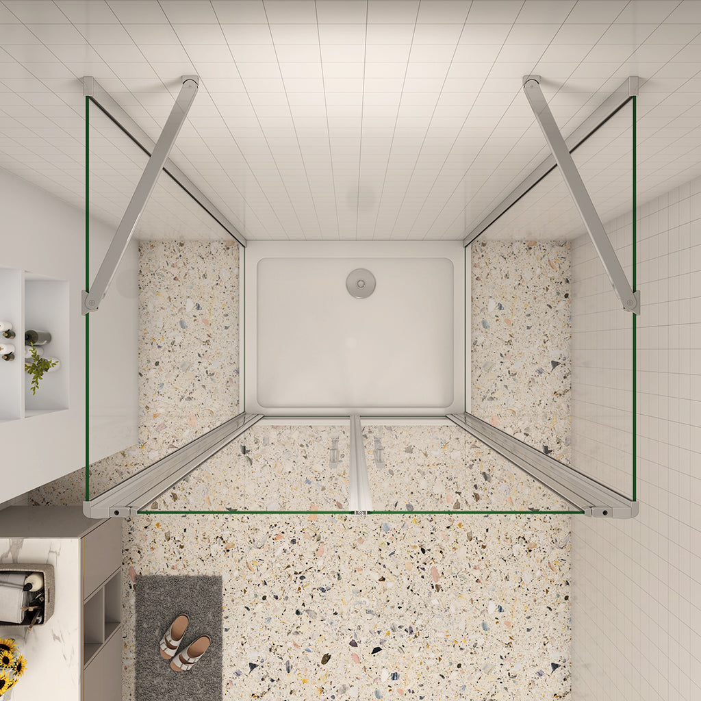 90x90 H.195 cm zweitürig U-Form Dusche Duschtasse Ablaufgarnitur